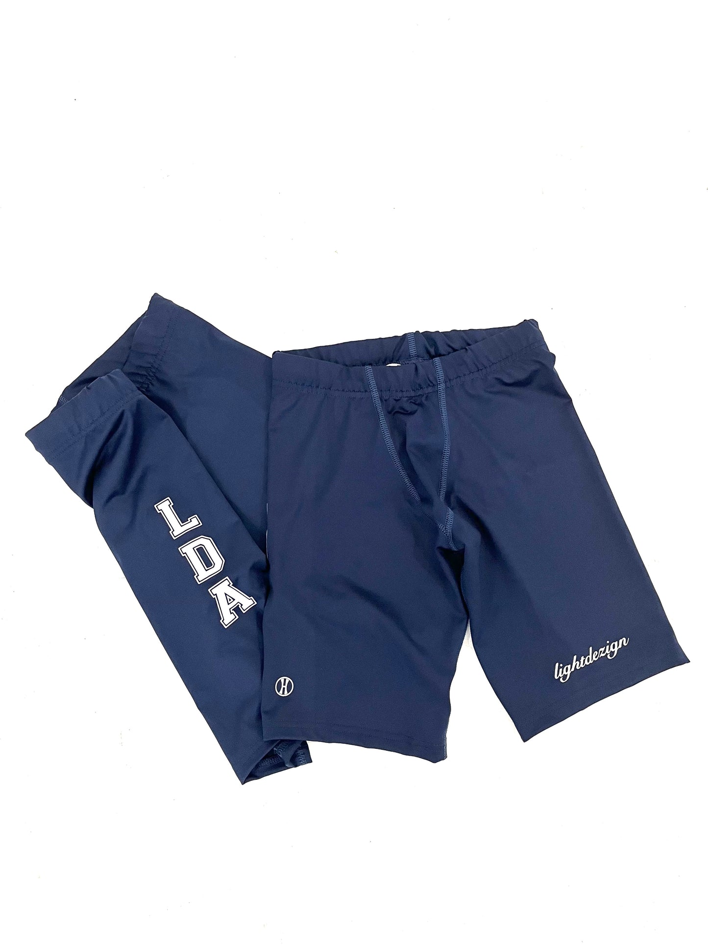 navy running tights .